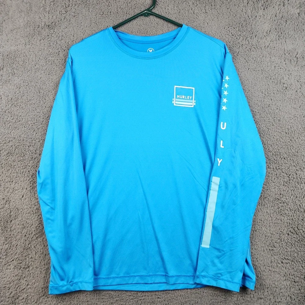 Hurley Long Sleeve Shirt Mens Medium Blue Stretch Graphic Performance Tee